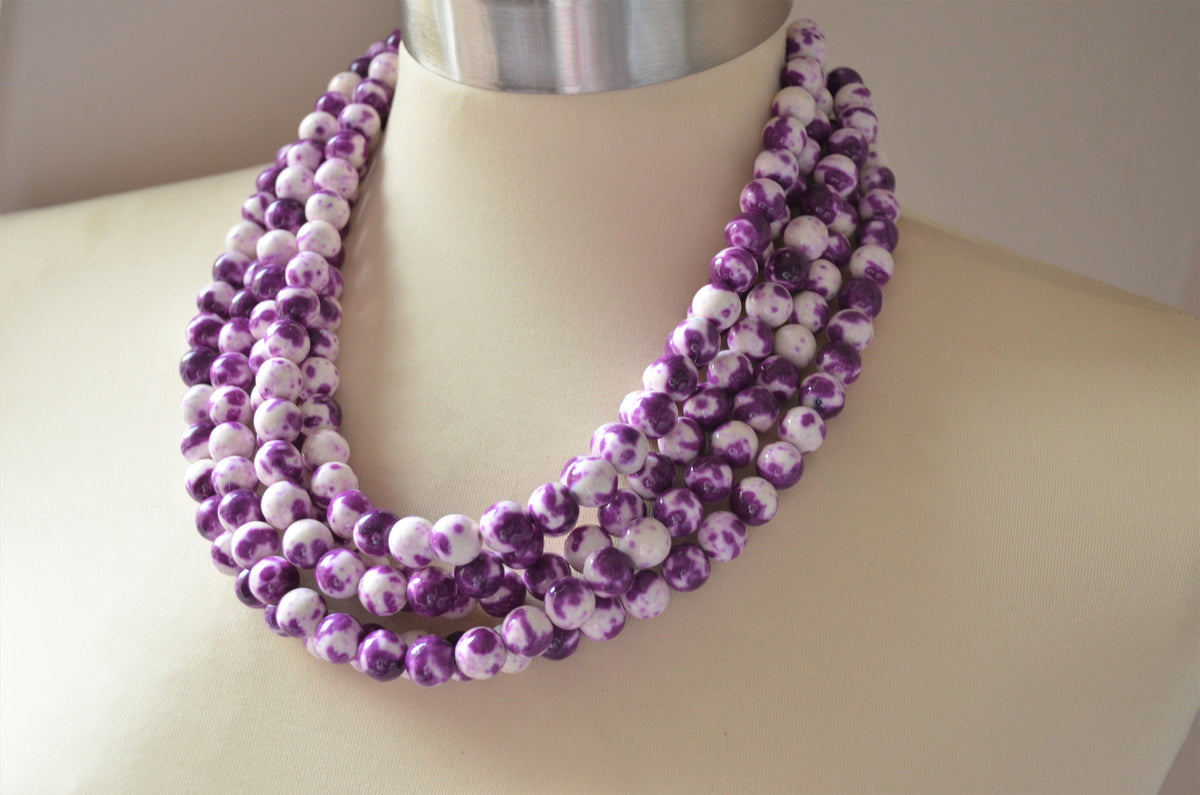 Purple jewelry set, Thick crocheted necklace, Airy outlet beaded necklace/bracelet, Statement multistrand necklace, Violet bridesmaid necklace set