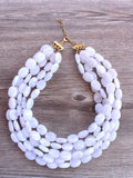 White Lucite Acrylic Beaded Multi Strand Chunky Statement Necklace - Lauren