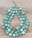 Mint Green Lucite Acrylic Beaded Multi Strand Chunky Statement Necklace - Charlotte