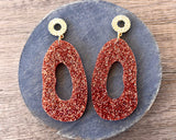 Brown Copper Glitter Lucite Acrylic Big Dangle Womens Statement Earrings - Sylvia