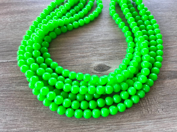 Neon Green Acrylic Lucite Bead Chunky Multi Strand Statement Necklace - Alana