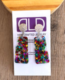 Multi Color Glitter Lucite Acrylic Terrazzo Dangle Womens Statement Earrings - Nevaeh