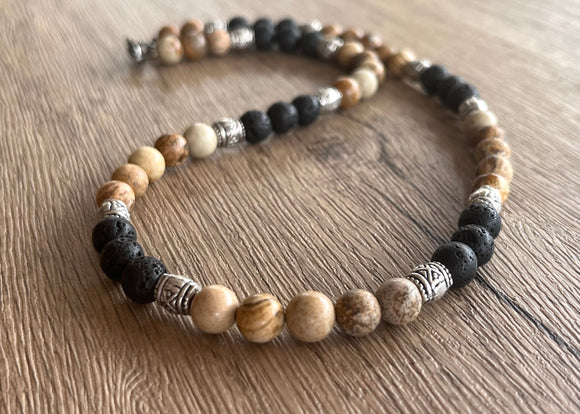 Mens Beaded Surfer Necklace Jasper Lava Rock Necklace Gifts For Men - Colin