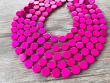 Hot Pink Wood Beaded Multi Strand Statement Necklace - Charlotte