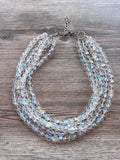 Clear AB Aurora Borealis Crystal Glass Beaded Multi Strand Chunky Statement Necklace - Anna Marie