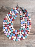 Pastel Multi Color Beaded Wood Multi Strand Chunky Statement Necklace - Charlotte