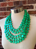 Green Beaded Wood Multi Strand Chunky Statement Necklace - Charlotte