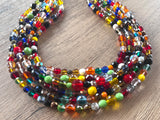 Rainbow Crystal Glass Beaded Multi Strand Chunky Statement Necklace - Anna Marie