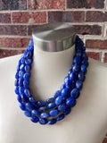 Royal Blue Lucite Acrylic Beaded Multi Strand Chunky Statement Necklace - Lauren