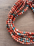 Orange Teal Beaded Chunky Stone Multi Strand Statement Necklace - Michelle