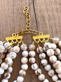 White Brown Acrylic Lucite Bead Chunky Multi Strand Womens Statement Necklace - Alana