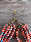 Orange Blue Jade Beaded Chunky Multi Strand Statement Necklace - Alana