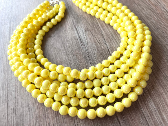 Yellow Pearlescent Acrylic Lucite Bead Chunky Multi Strand Statement Necklace - Alana