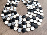 Black Silver White Wood Beaded Multi Strand Statement Necklace - Charlotte