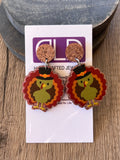 Turkey Thanksgiving Glitter Statement Acrylic Lucite Dangle Earrings