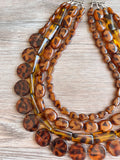 Tortoise Shell Beaded Acrylic Lucite Chunky Statement Necklace - Warhol