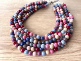 Multi Color Acrylic Lucite Bead Chunky Multi Strand Statement Necklace - Alana