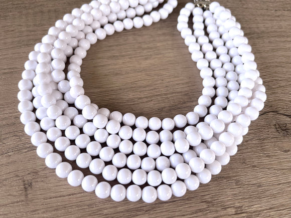 White Acrylic Lucite Bead Chunky Multi Strand Statement Necklace - Alana