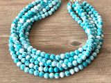 Aqua Blue White Acrylic Lucite Bead Chunky Statement Necklace - Alana