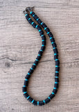 Black Wood Blue Turquoise Beaded Mens Surfer Long Necklace - Dennis