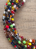 Rainbow Crystal Glass Beaded Multi Strand Chunky Statement Necklace - Anna Marie