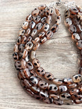 Tortoise Shell Lucite Acrylic Beaded Multi Strand Statement Necklace - Lauren