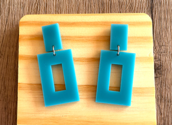 Turquoise Mint Green Yellow Pink Acrylic Matte Lucite Womens Statement Dangle Earrings - Louise