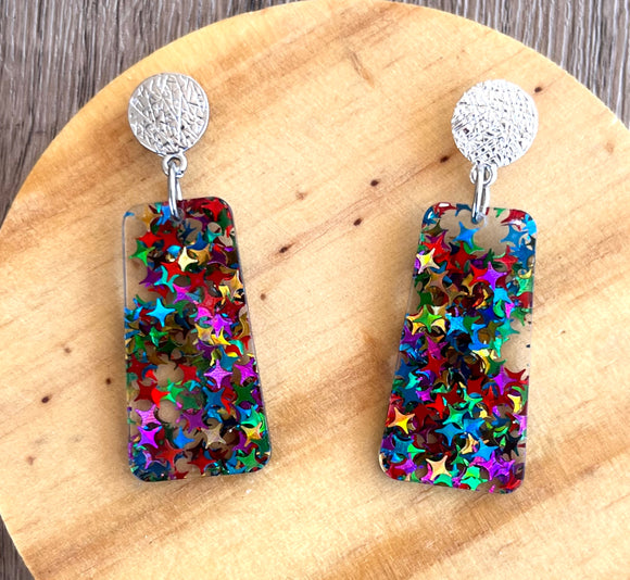 Multi Color Glitter Lucite Acrylic Terrazzo Dangle Womens Statement Earrings - Nevaeh