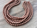 Bronze Rose Gold Matte Small Beaded Acrylic Chunky Multi Strand Statement Necklace - Alana