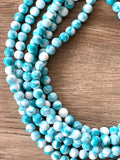 Aqua Blue White Acrylic Lucite Bead Chunky Statement Necklace - Alana