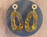 Clear Gold Glitter Sparkle Lucite Acrylic Big Dangle Statement Earrings - Sylvia