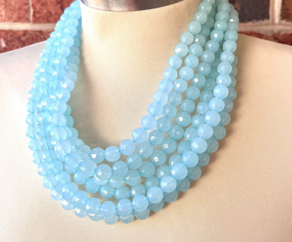 Light Blue Faceted Lucite Acrylic Bead Chunky Statement Necklace - Evelyn