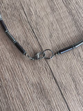 Mens Black Gray Hematite Magnesite Beaded Long Choker Necklace - Wyatt