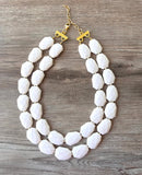 Ivory White Faceted Beaded Multi Strand Chunky Statement Necklace - Jane