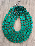 Dark Green Wood Bead Multi Strand Boho Statement Necklace - Charlotte