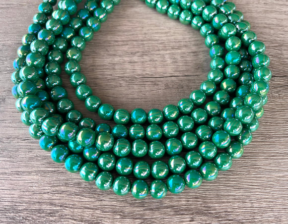 Green Iridescent Acrylic Lucite Big Bead Chunky Multi Strand Necklace - Alana