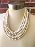 White Stone Magnesite Beaded Chunky Multi Strand Statement Necklace - Michelle