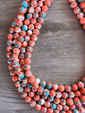 Orange Blue Jade Beaded Chunky Multi Strand Statement Necklace - Alana