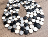 Black Silver White Wood Beaded Multi Strand Statement Necklace - Charlotte