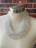 Clear AB Aurora Borealis Crystal Glass Beaded Multi Strand Chunky Statement Necklace - Anna Marie