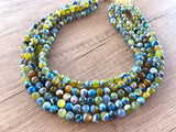 Green Blue Statement Beaded Chunky Faceted Stone Necklace - Tara