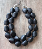 Black Matte Resin Bead Multi Strand Statement Necklace - Nikki