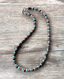 Mens Brown Turquoise Blue Wood Jasper Stone Beaded Surfer Long Short Mens Necklace - Saul