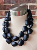 Black Matte Resin Bead Multi Strand Statement Necklace - Nikki