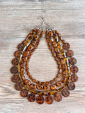 Tortoise Shell Beaded Acrylic Lucite Chunky Statement Necklace - Warhol