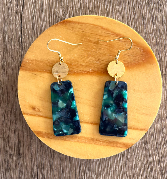 Blue Green Terrazzo Lucite Acrylic Large Dangle Womens Statement Earrings - Nevaeh