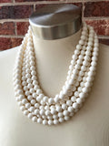 Ivory Acrylic Lucite Bead Chunky Multi Strand Statement Necklace - Alana