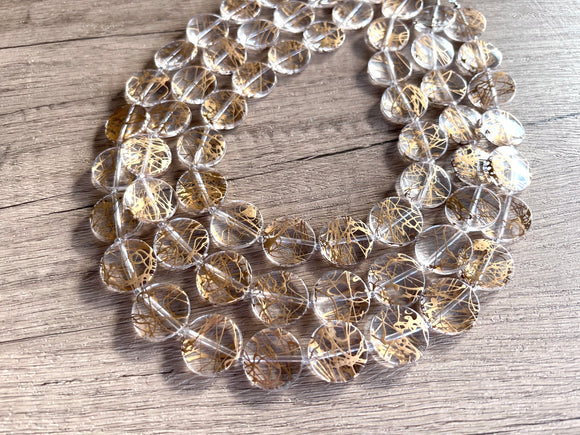 Clear Gold Lucite Beaded Multi Strand Chunky Statement Necklace - Charlotte