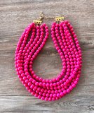 Pink Acrylic Lucite Bead Chunky Multi Strand Statement Necklace - Alana