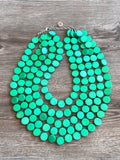 Green Beaded Wood Multi Strand Chunky Statement Necklace - Charlotte